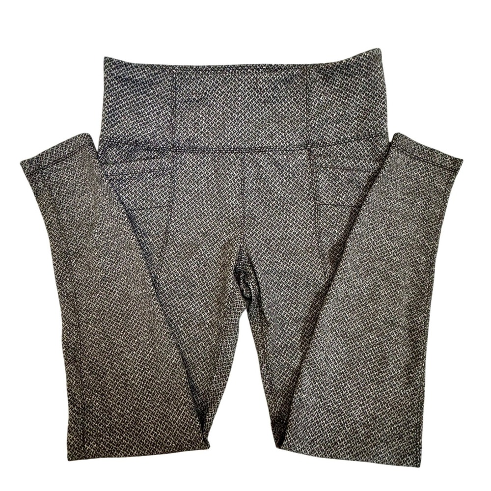 Athleta Womens Herringbone High Rise Leggings Black White Pockets Size M RN54023